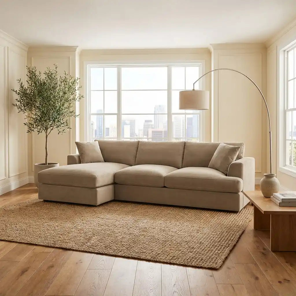 Mink Velvet 4 Seater Left Hand Chaise Corner Sofa