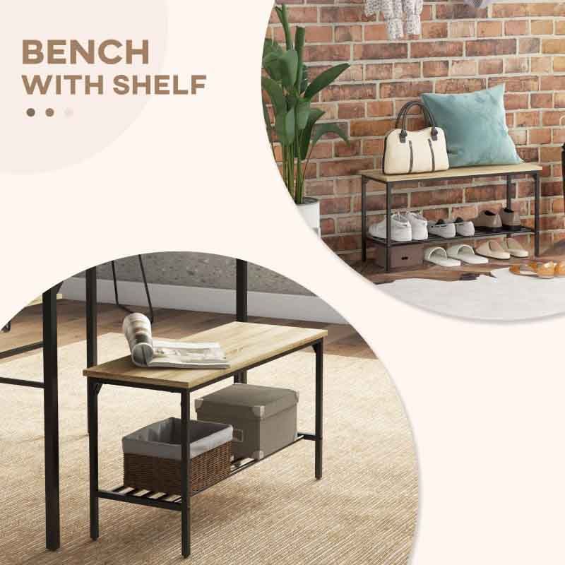 Wooden Dining Table with 2 Chairs & Bench – 1100mm Natural | Compact Family Dining Set UK