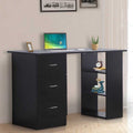 Black Computer Desk with Drawers & 3 Storage Shelves – Modern Home Office Study Desk