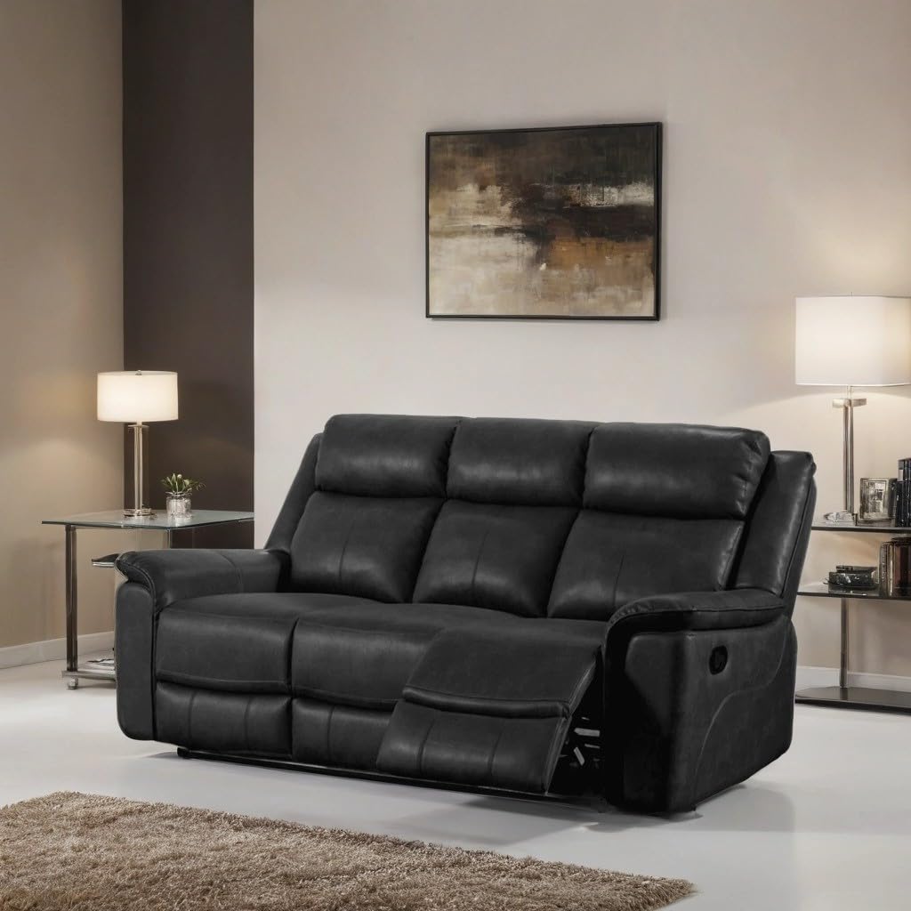 Toronto 3+2 Seater Reclining Leather Sofa Set – Manual Recliners – Leathaire Upholstery – Padded Arms – Living Room Sofas