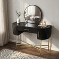 Gigi Black Marble Dressing Table with Mirror and Storage Drawers