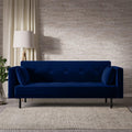 Rory Navy Velvet Click Clack Sofa Bed – 3 Seater Modern Sofa with Cushions – Converts Easily to Bed – Black Legs – Space-Saving Design