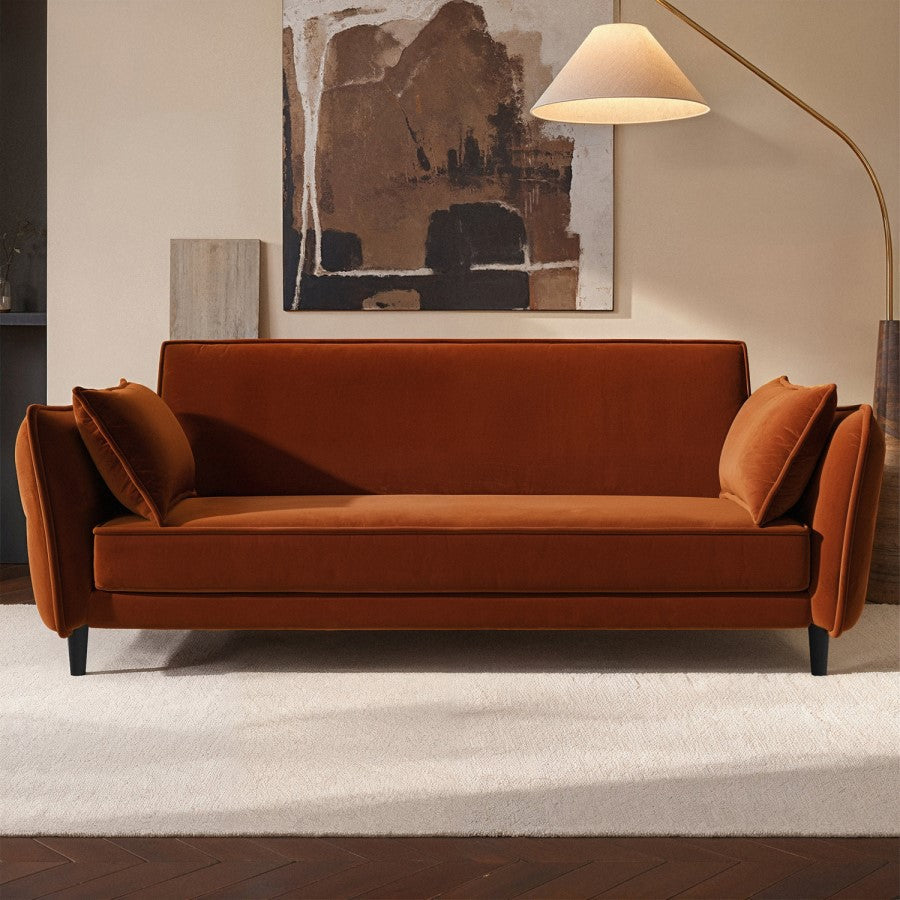Bobby Burnt Orange Velvet 3 Seater Sofa Bed – Modern Click Clack Sleeper