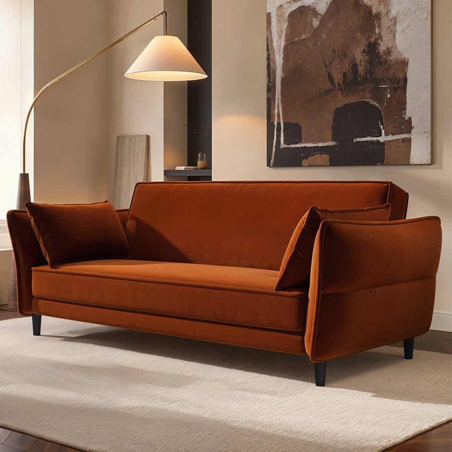 Bobby Burnt Orange Velvet 3 Seater Sofa Bed – Modern Click Clack Sleeper