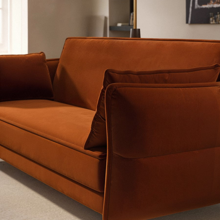 Bobby Burnt Orange Velvet 3 Seater Sofa Bed – Modern Click Clack Sleeper