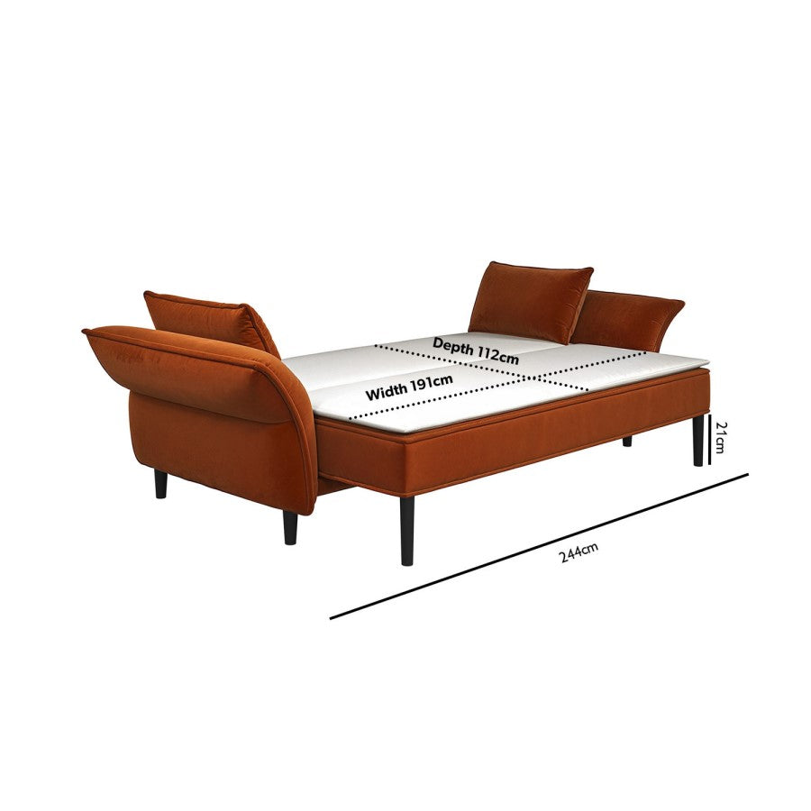 Bobby Burnt Orange Velvet 3 Seater Sofa Bed – Modern Click Clack Sleeper