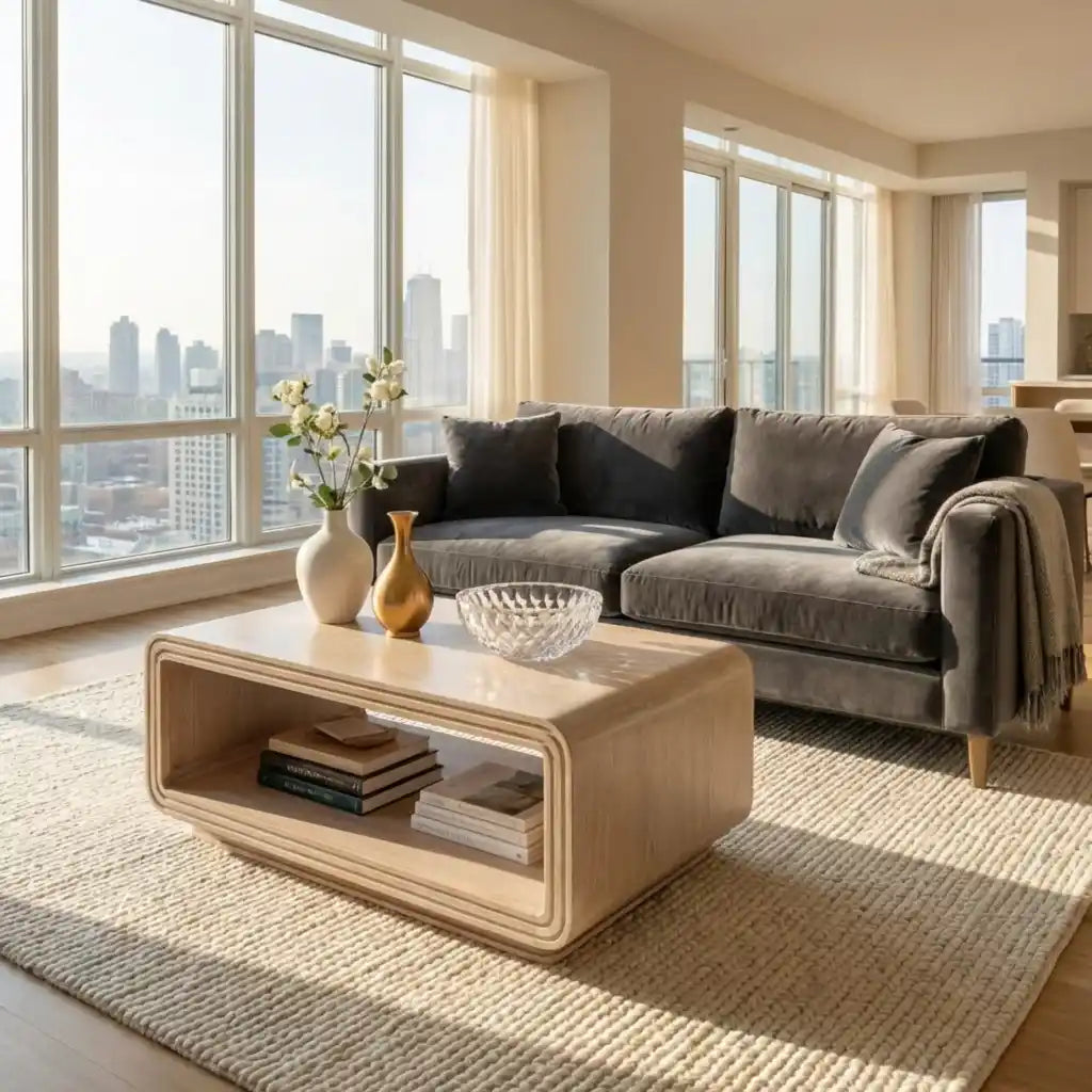 Carved Mango Wood Coffee Table – Natural Finish