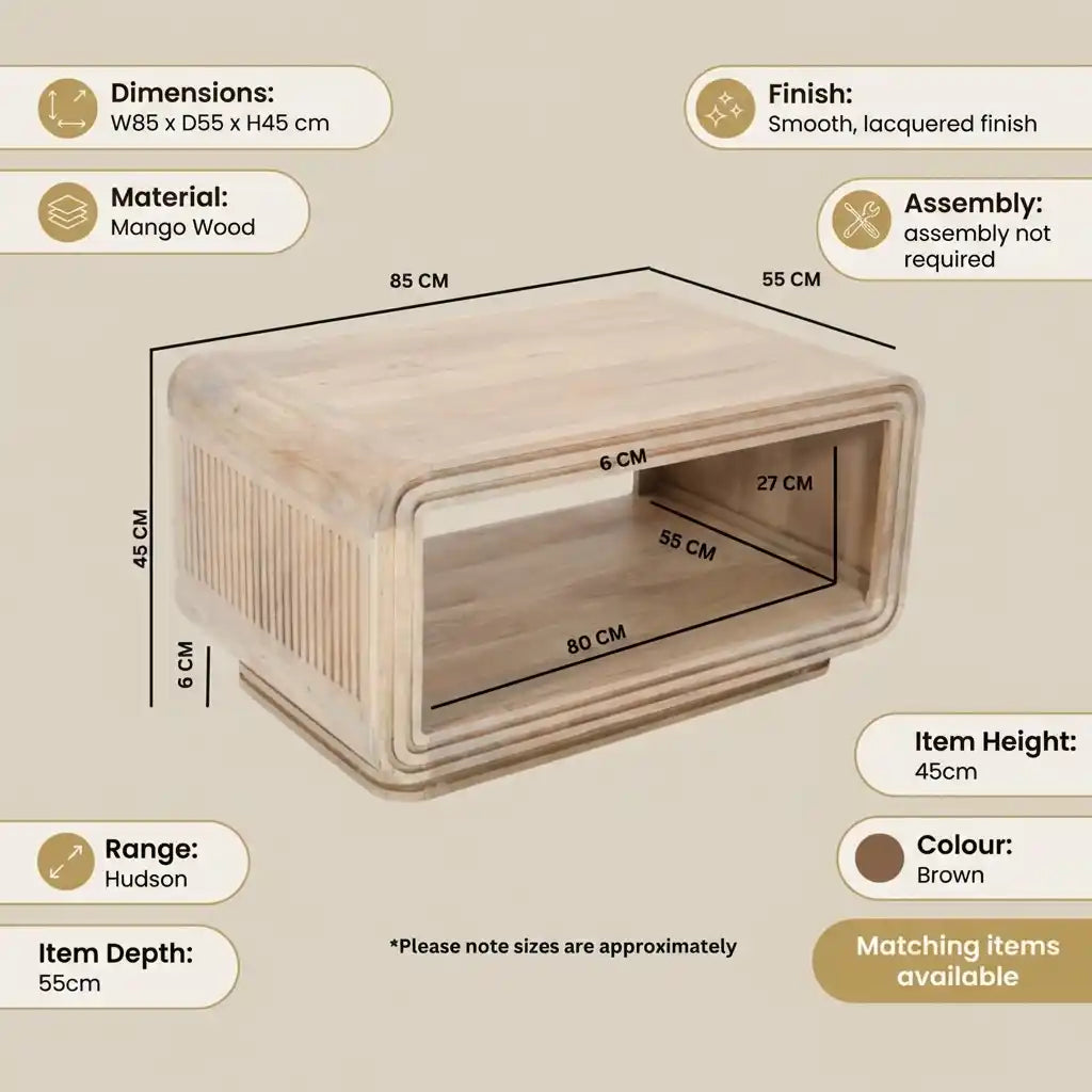 Carved Mango Wood Coffee Table – Natural Finish