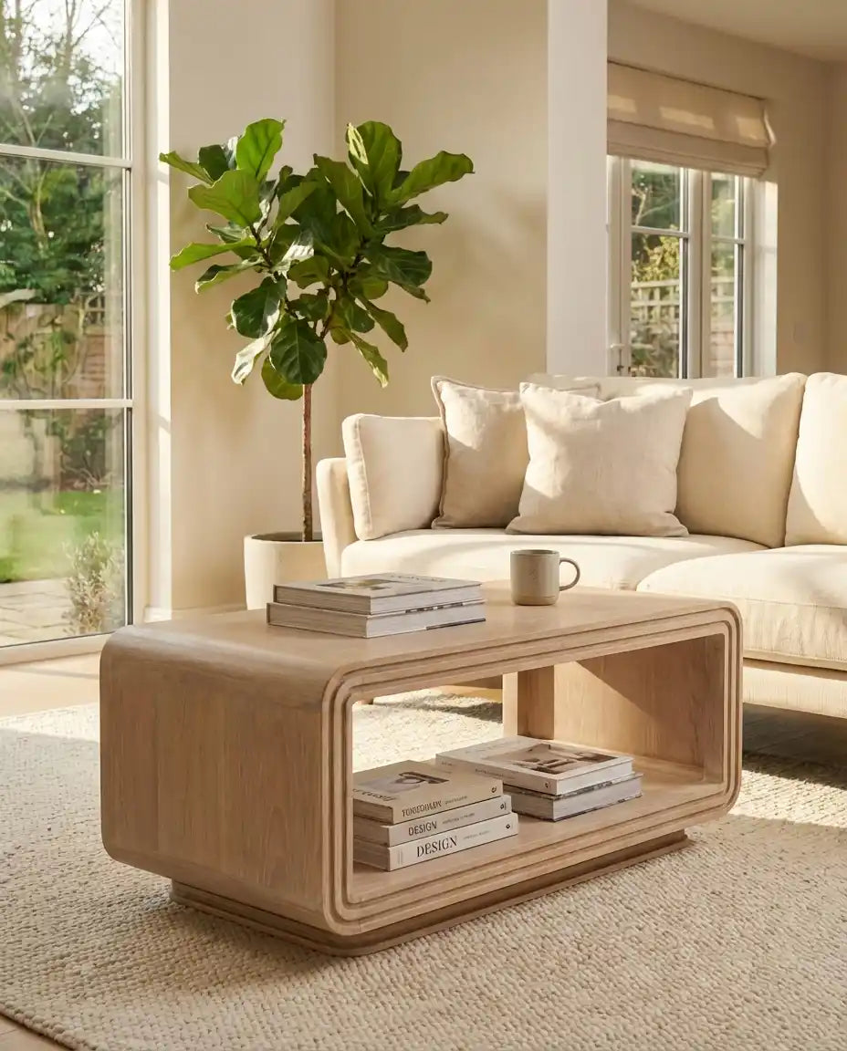 Carved Mango Wood Coffee Table – Natural Finish