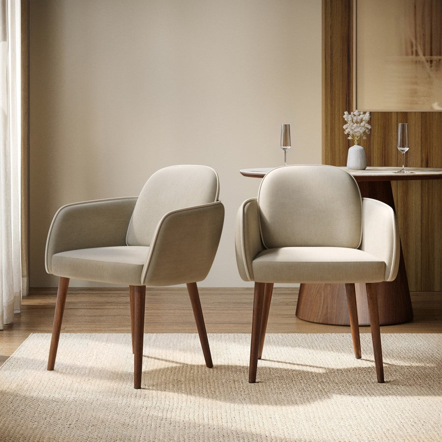 Set of 2 Beige Upholstered Dining Chairs  Modern Padded Chairs for Dining Room & Kitchen UK