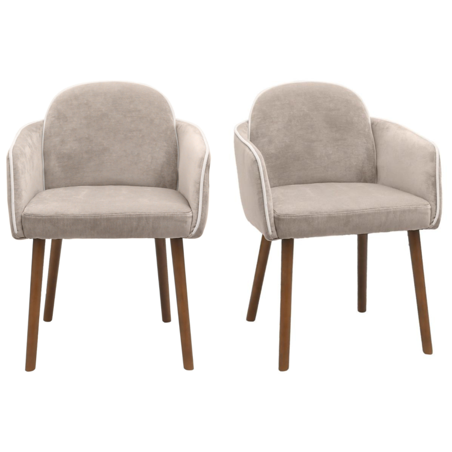 Set of 2 Beige Upholstered Dining Chairs  Modern Padded Chairs for Dining Room & Kitchen UK