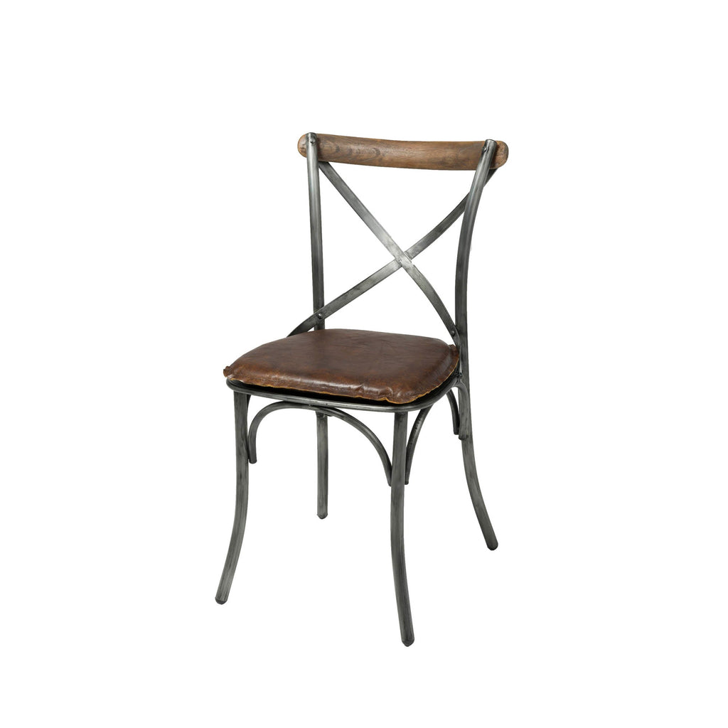 LH Home Metal Crossback Leather Cushion Seat