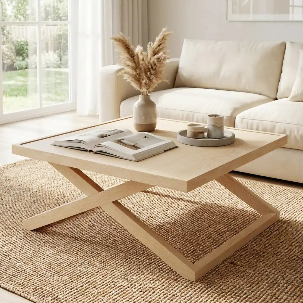 Small Square Coffee Table in Light Oak and Black