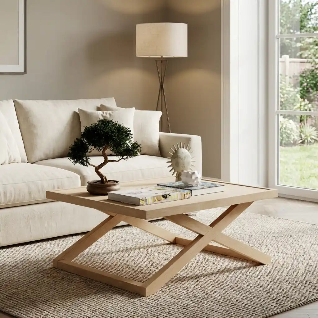 Small Square Coffee Table in Light Oak and Black