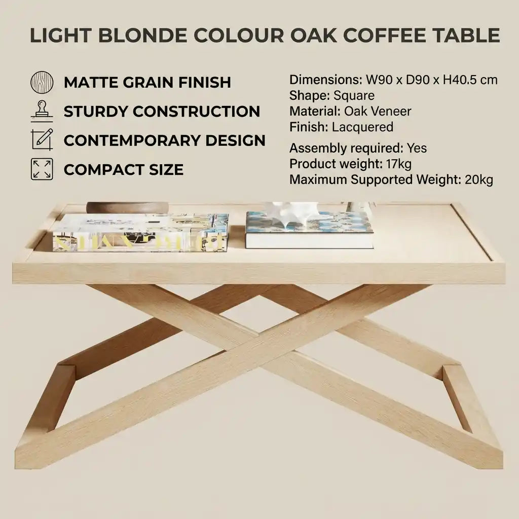 Small Square Coffee Table in Light Oak and Black