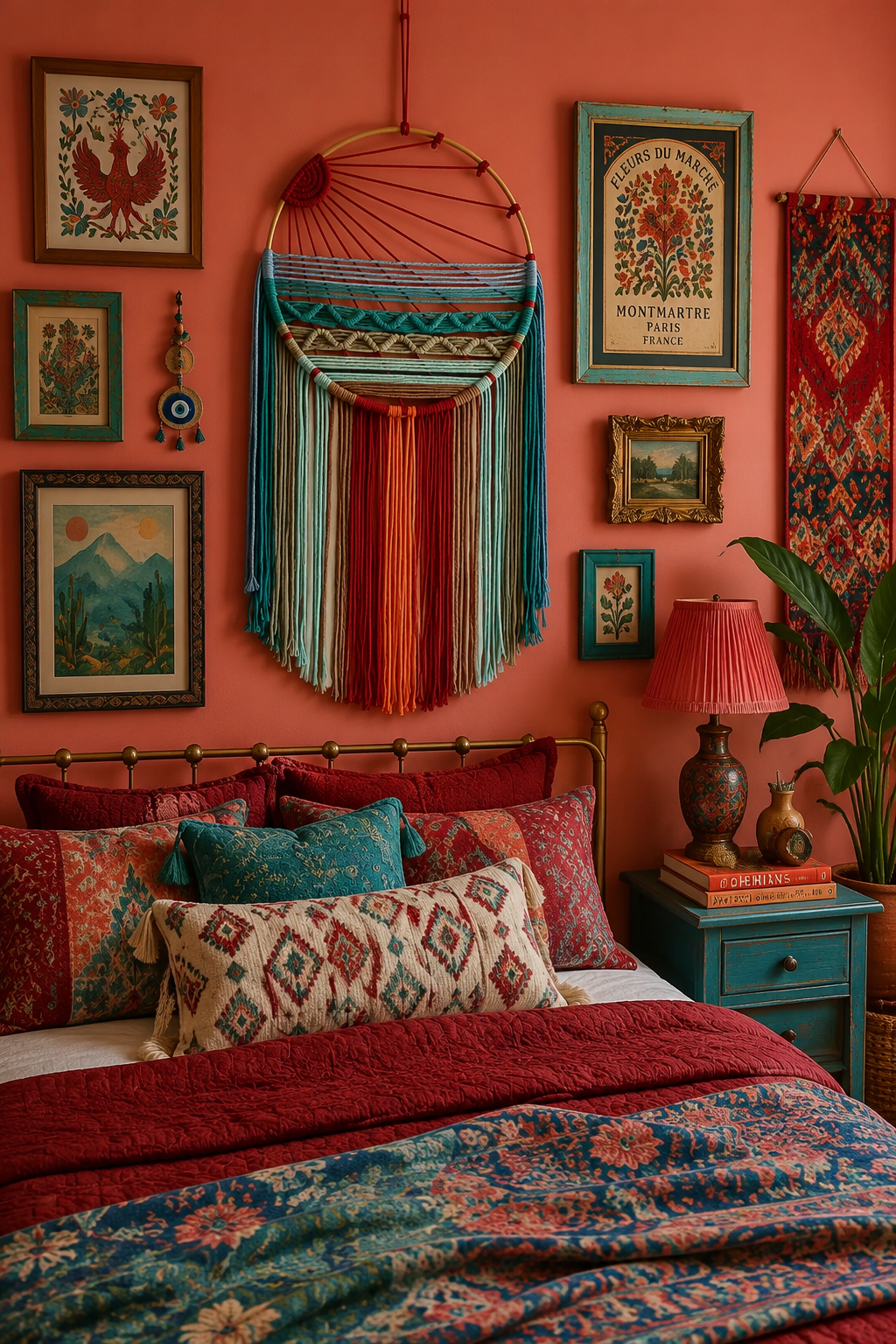 Red Sunrise Woven Boho Cotton Tapestry