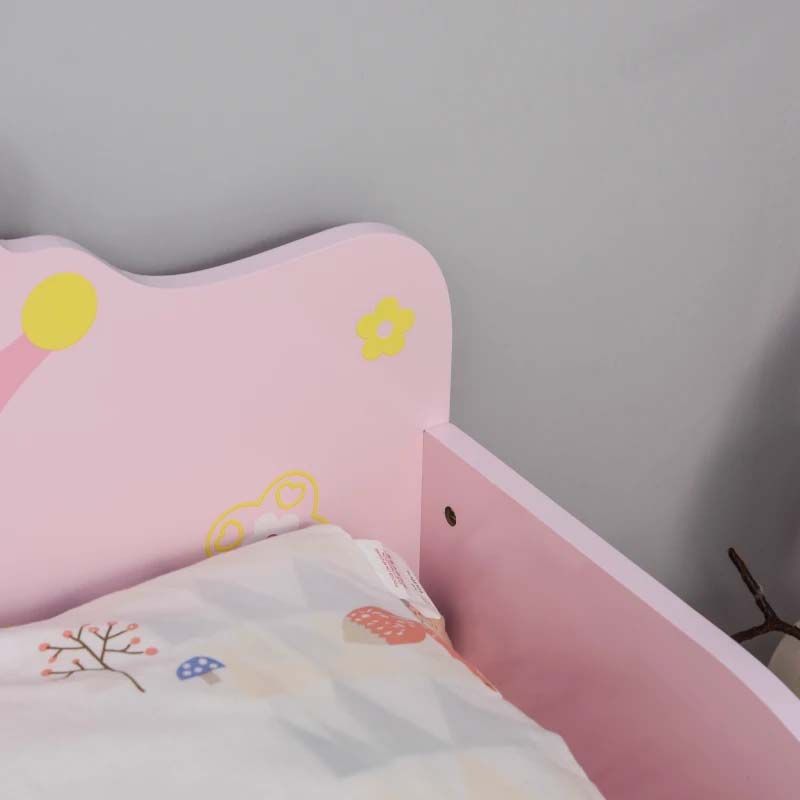 Princess Pink Wooden Toddler Bed – Crown Design Girls Bed Frame for Kids Bedroom
