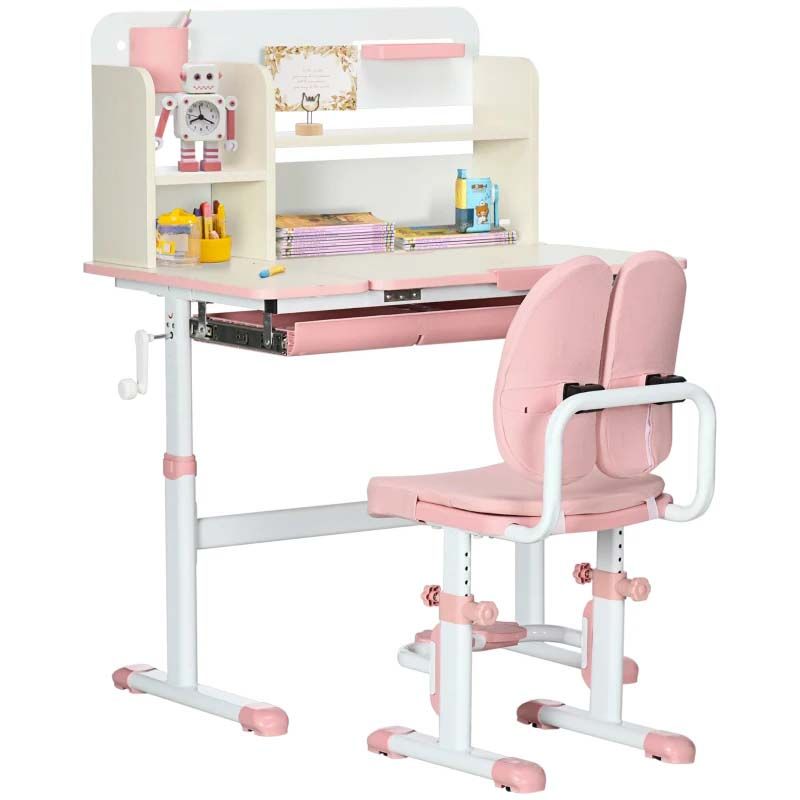 Pink Kids Desk and Chair Set with Adjustable Tabletop – 2 Piece Study Table for Children’s Bedroom or Homework Station