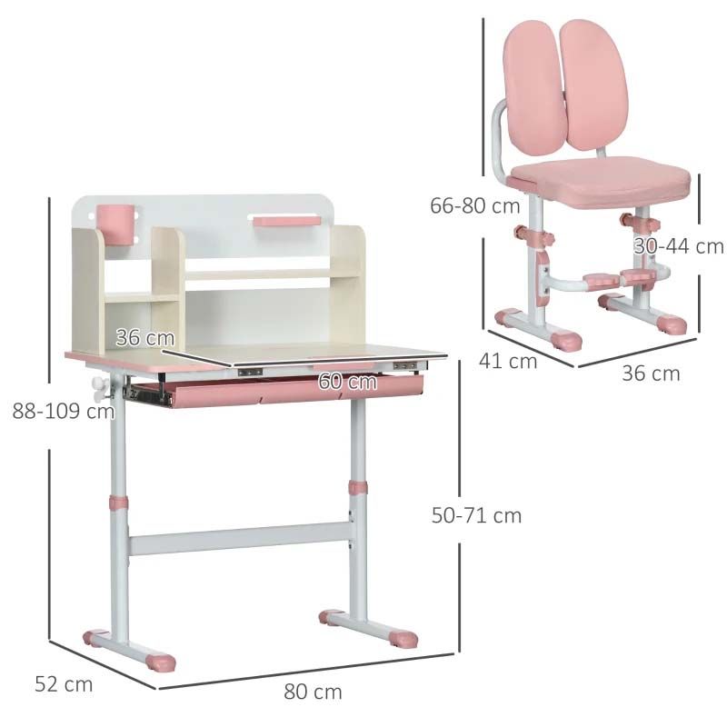 Pink Kids Desk and Chair Set with Adjustable Tabletop – 2 Piece Study Table for Children’s Bedroom or Homework Station