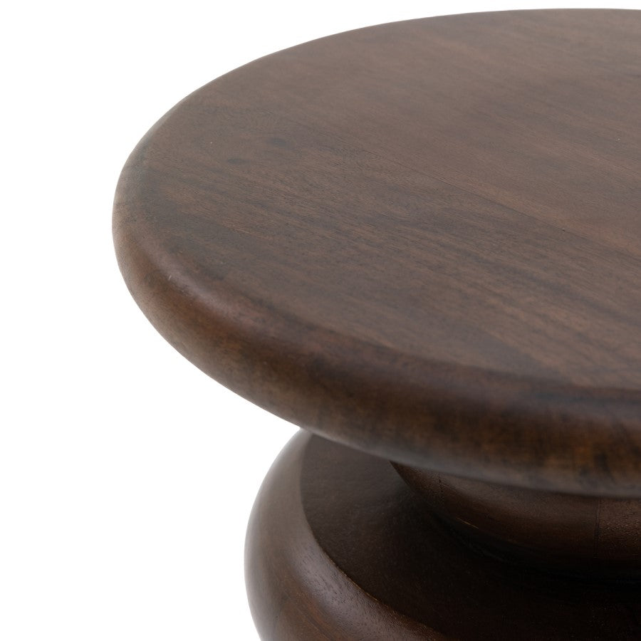 Round Sculptural Dark Mango Wood Side Table Modern Handmade Accent Furniture UK