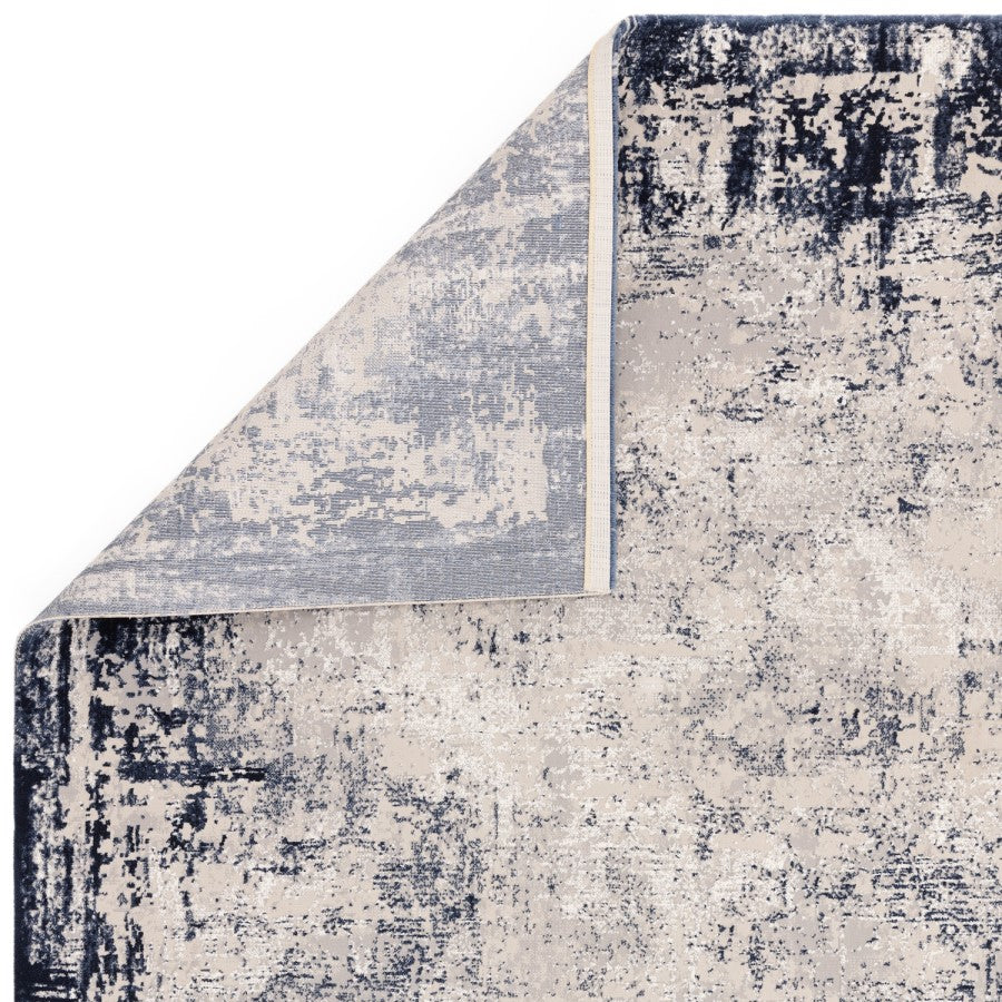 Large Navy Distressed Rug 340 x 240 cm – Modern Border Area Rug for Living Room – Kuza