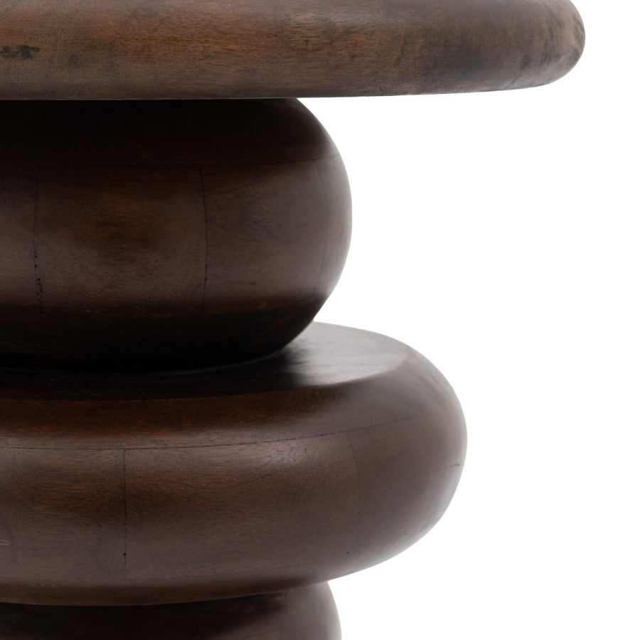 Round Sculptural Dark Mango Wood Side Table Modern Handmade Accent Furniture UK