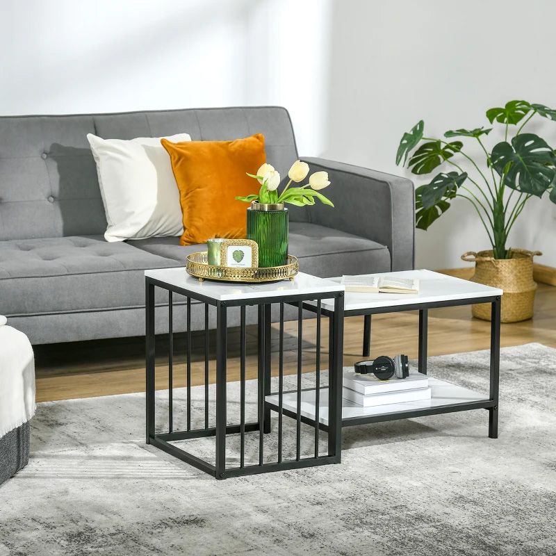 Nesting Coffee Tables Set of 2  Modern White & Black Living Room Tables UK