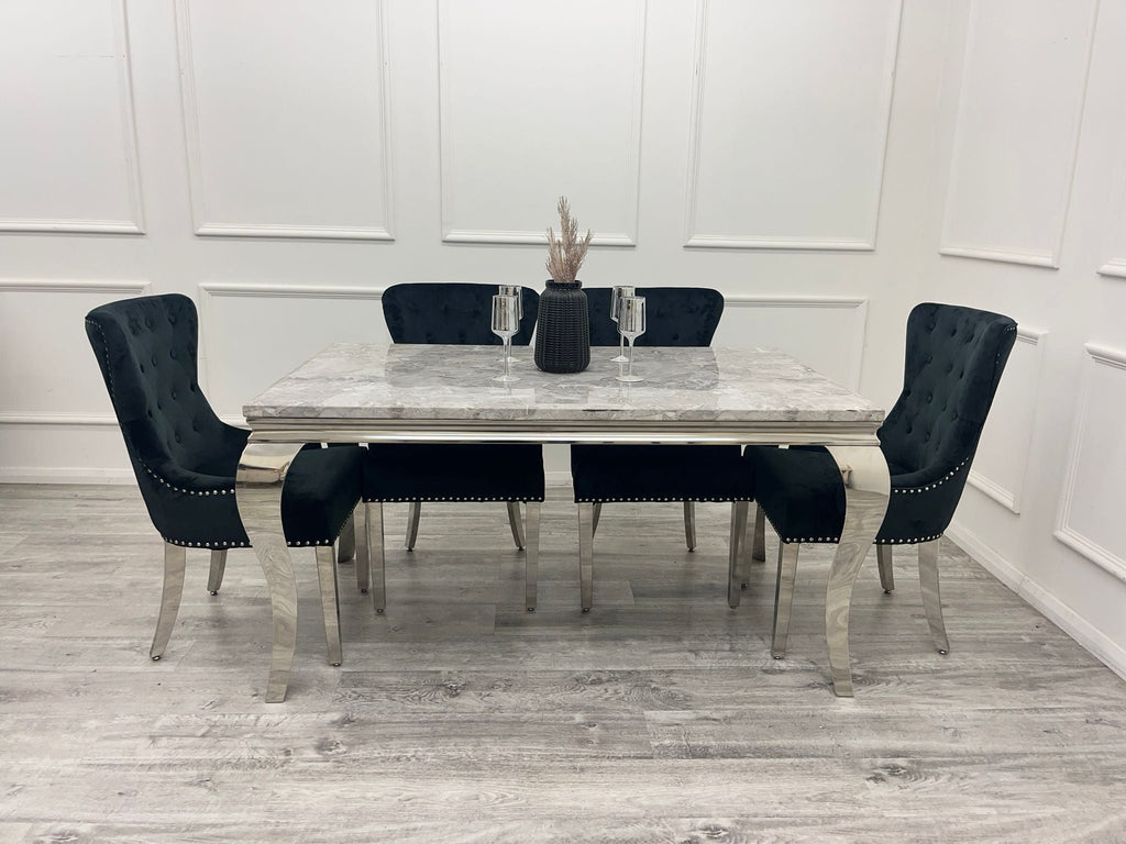 Louis Marble Dining Table – Modern Rectangular & Round Dining Room Table with Stainless Steel Base – Luxury Marble Top Dining Table for 4–6 People