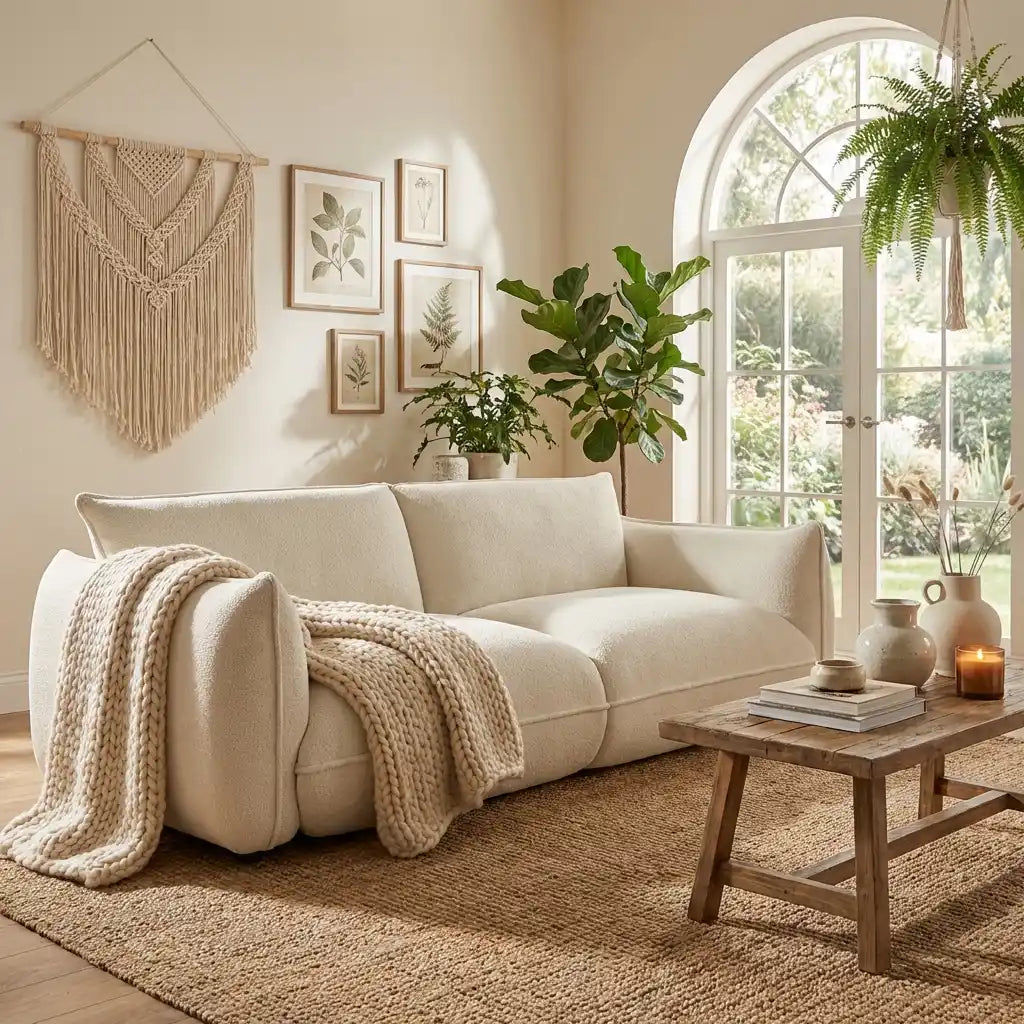 Beige Chenille 3 Seater Sofa – Soft Cloud Comfort Fabric Design
