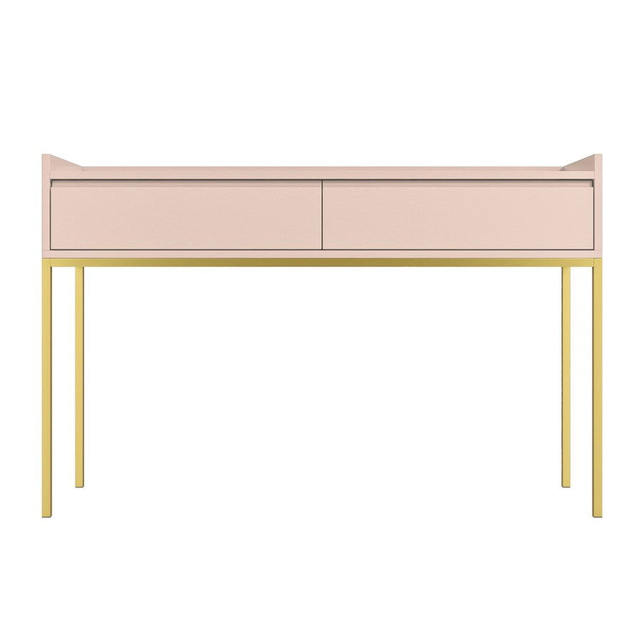 Blush Pink Dressing Table with Gold Legs – Modern Wooden Console Desk with Drawers for Bedroom or Vanity Area