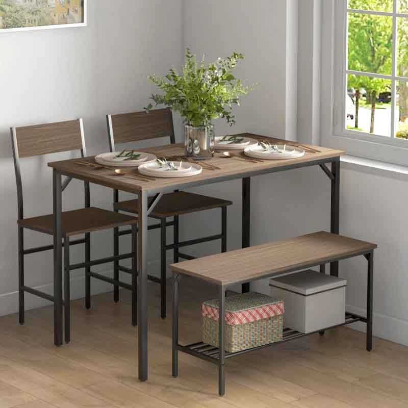 Wooden Dining Table Set with 2 Chairs & Bench1100mm | Modern Compact Dining Furniture UK
