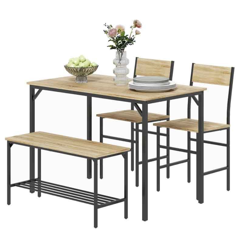 Wooden Dining Table with 2 Chairs & Bench – 1100mm Natural | Compact Family Dining Set UK