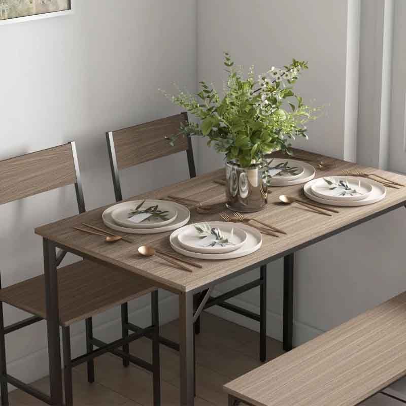 Wooden Dining Table Set with 2 Chairs & Bench1100mm | Modern Compact Dining Furniture UK
