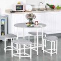 Round Dining Table with 4 Upholstered Stools – 900mm Compact White & Grey Dining Set UK
