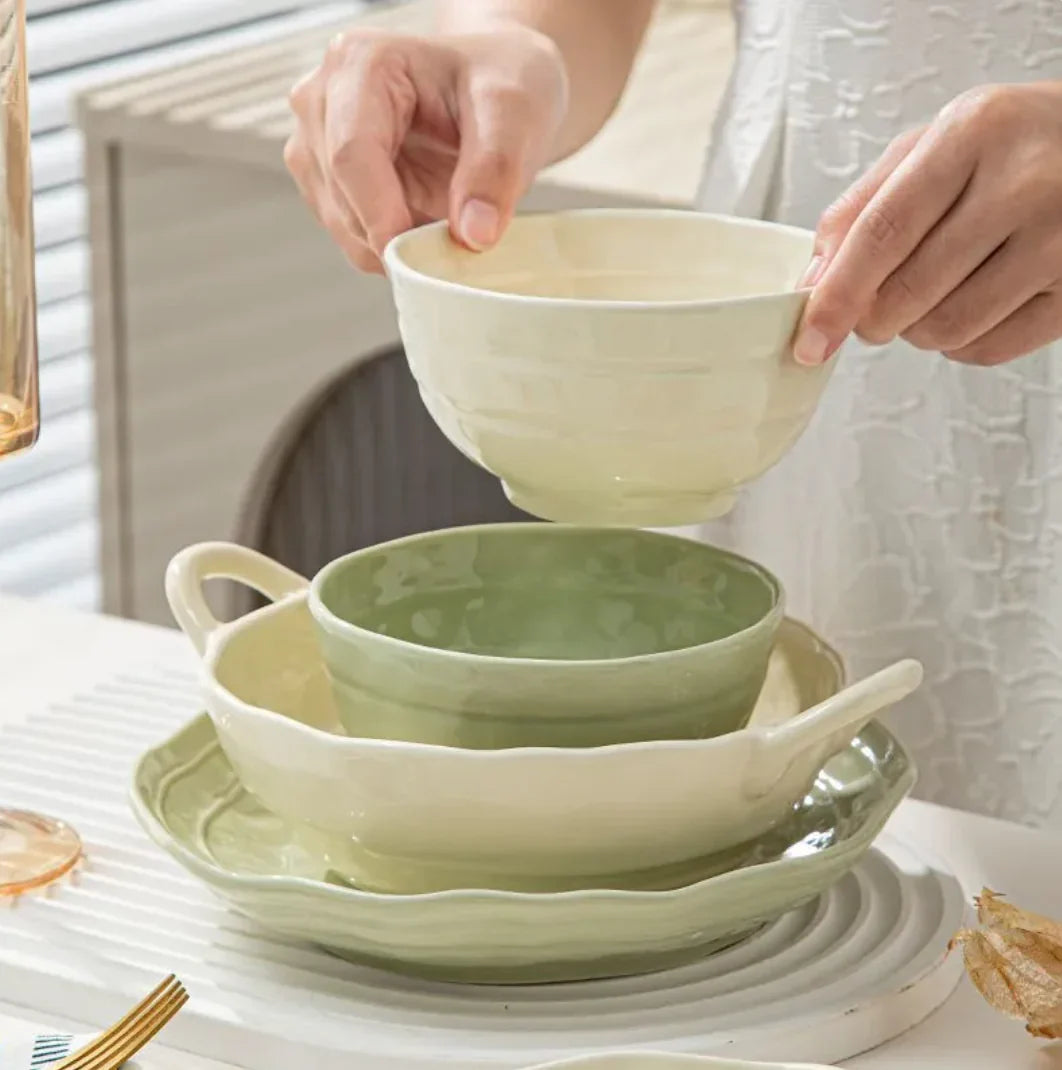 Household Solid Color Versatile Ceramic Tableware And Dishes Set