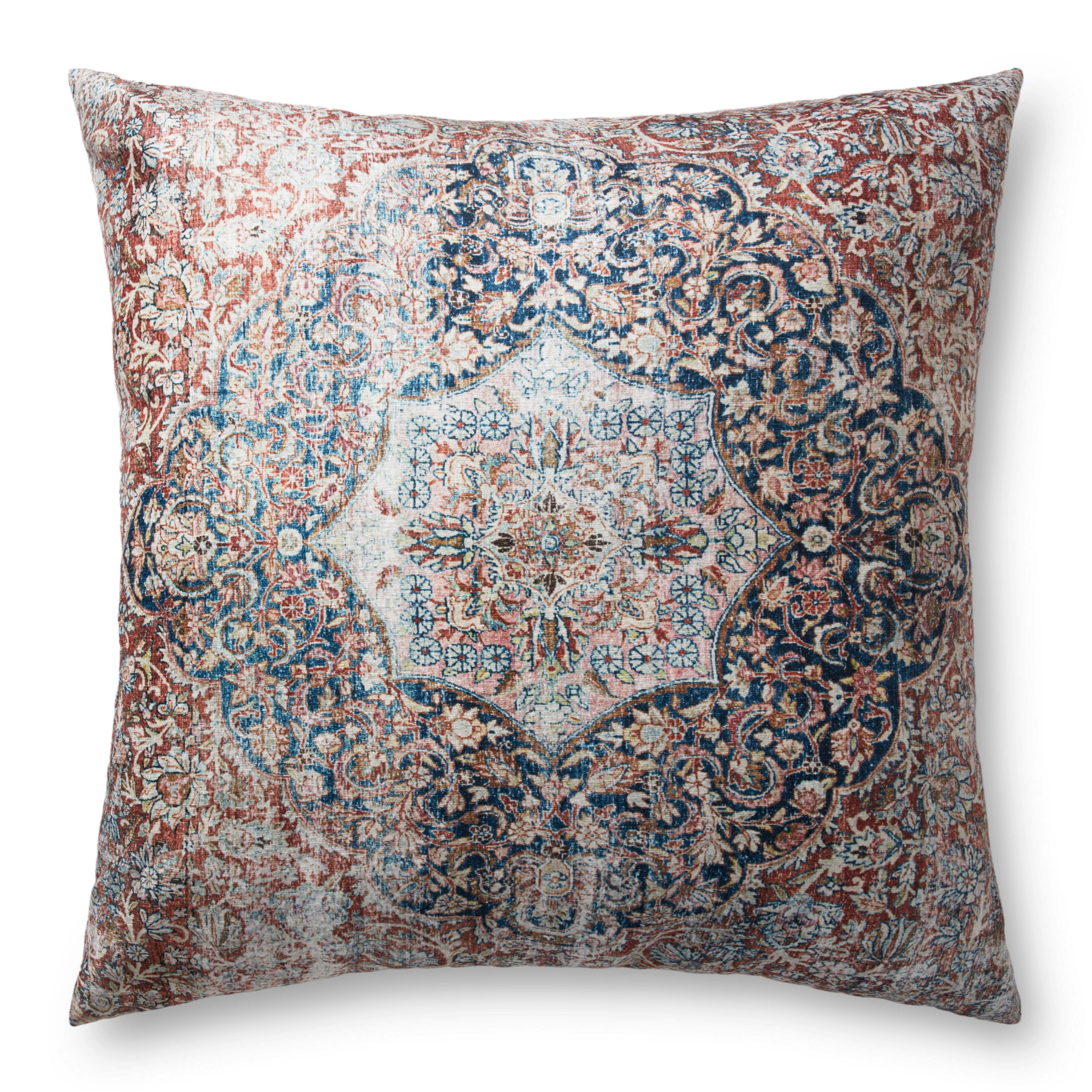 Loloi FP0008 Red / Navy Vintage Medallion Machine-Woven Polyester Floor Pillow