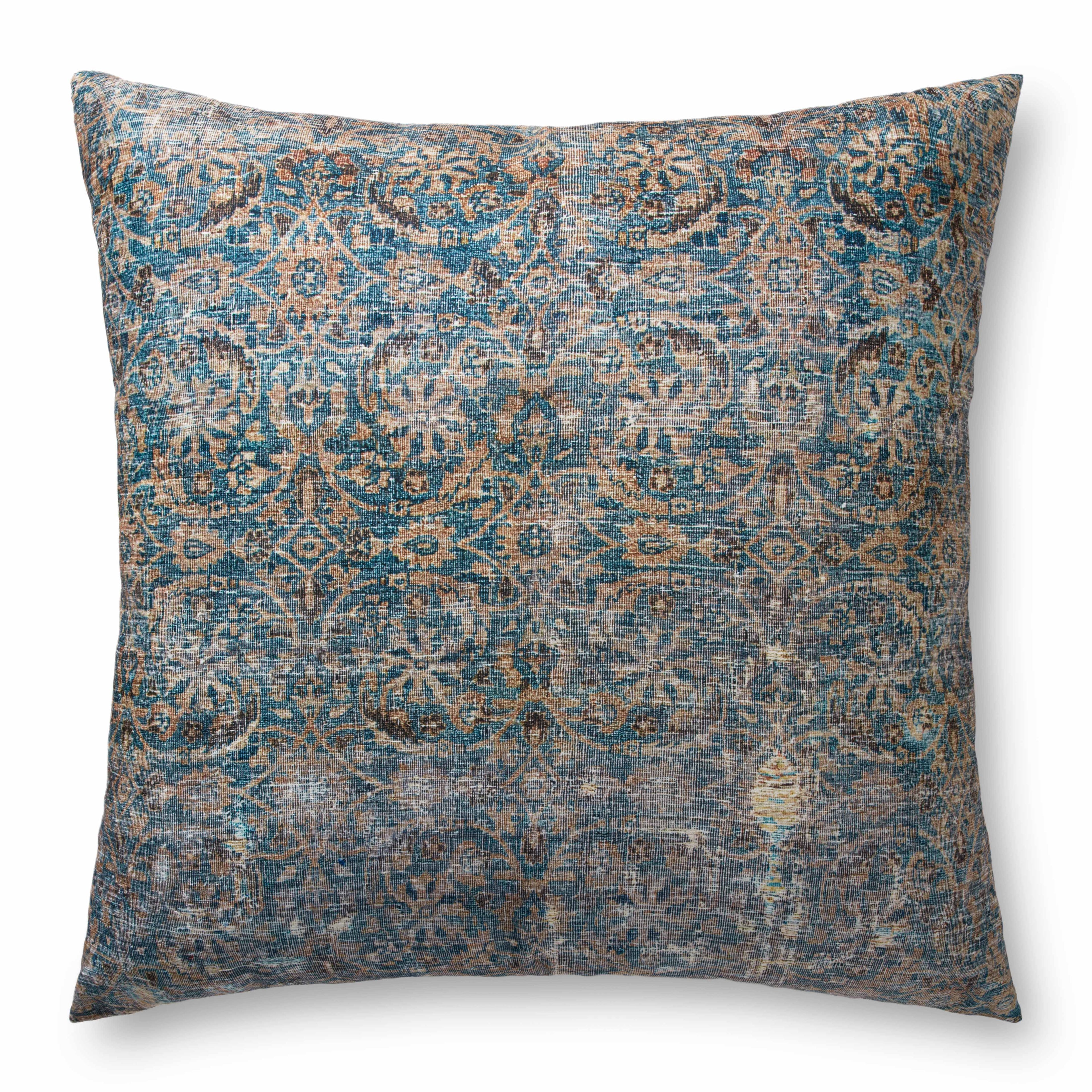 Loloi FP0010 Lagoon / Brown Machine-Woven Polyester Floor Pillow