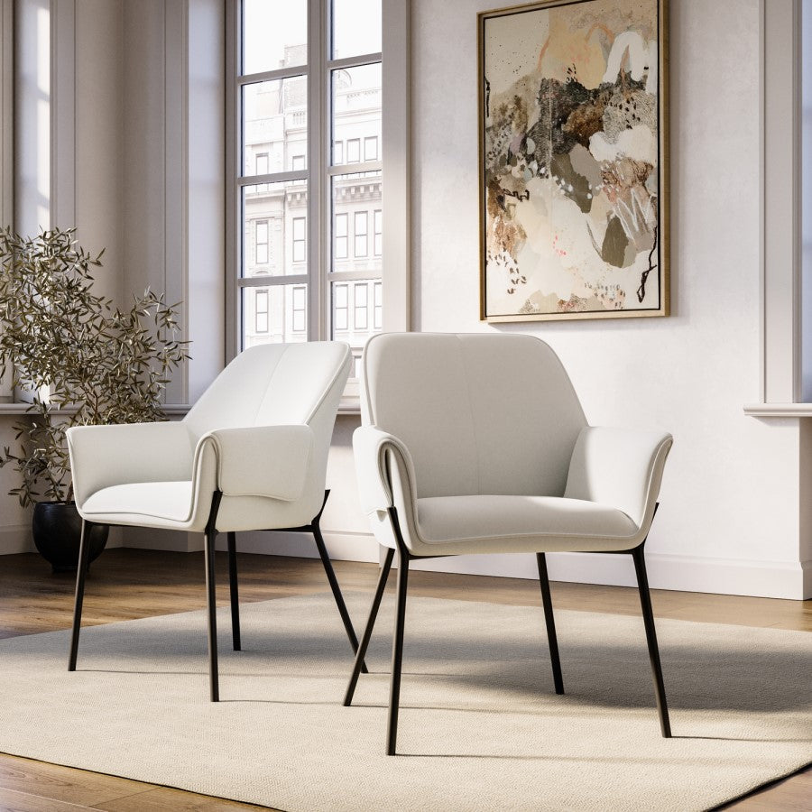 Fiona Set of 2 Cream Upholstered Dining Chairs with Arms – Modern Design