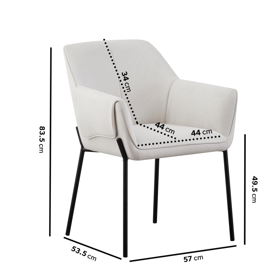 Fiona Set of 2 Cream Upholstered Dining Chairs with Arms – Modern Design