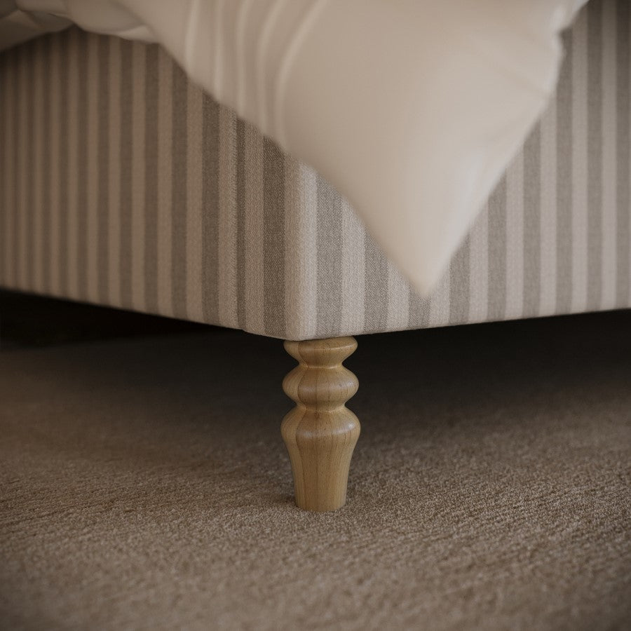 Farrow Double Ottoman Bed in Beige Striped Chenille with Curved Headboard