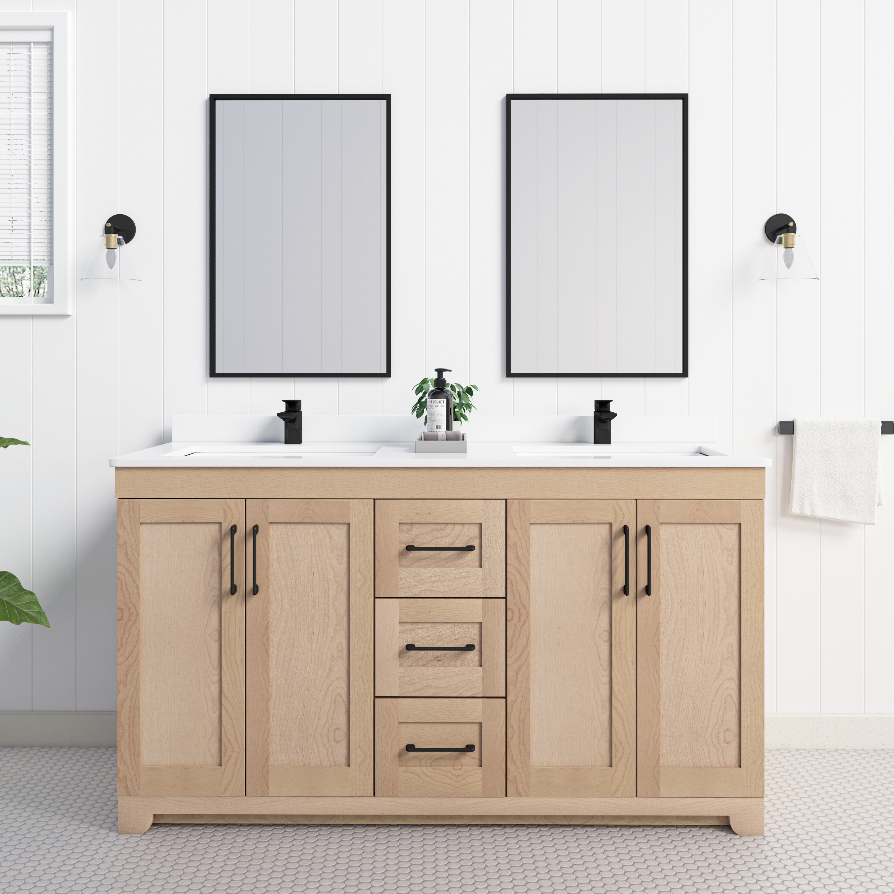 Chester 60" Double Sink Solid-Wood Vanity with Quartz Countertop