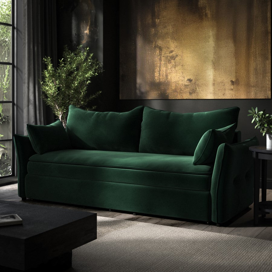 Velvet Futon Sofa Bed with Storage 3 Seater Convertible Sleeper for Modern UK Homes