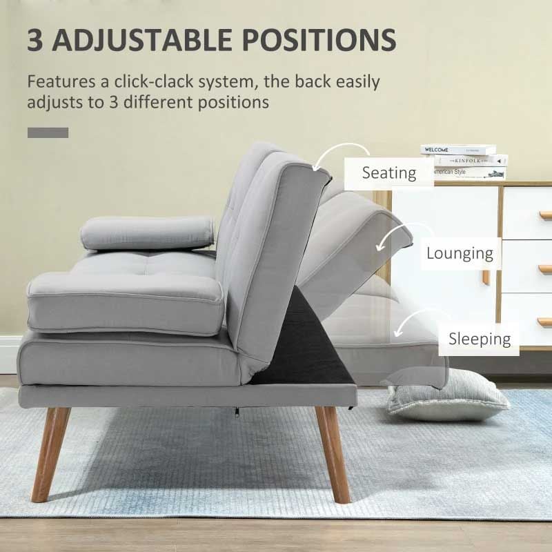Scandinavian Grey 3 Seater Sofa Bed Recliner with Cup Holders  Modern Fabric Sofa for Living Room UK
