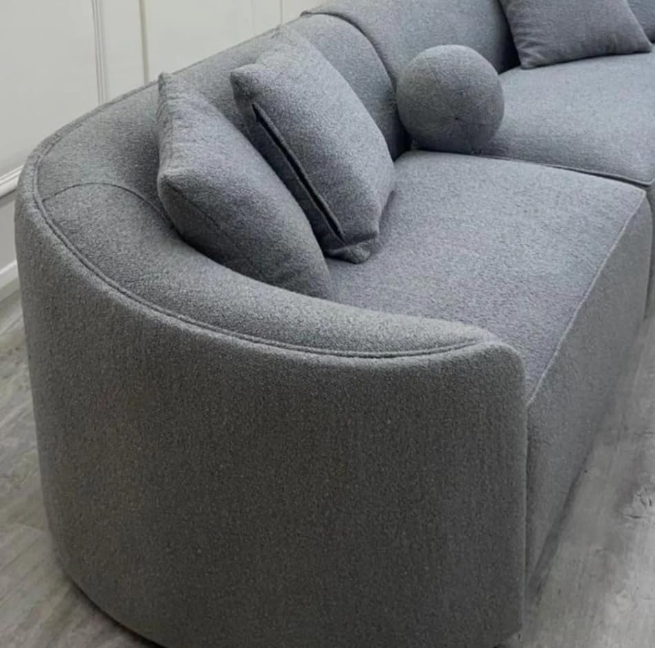 Pebble 3 Seater Boucle Sofa in Grey – Modern Curved Sofa for Living Room, Stylish Textured Fabric Couch for Comfort & Elegance