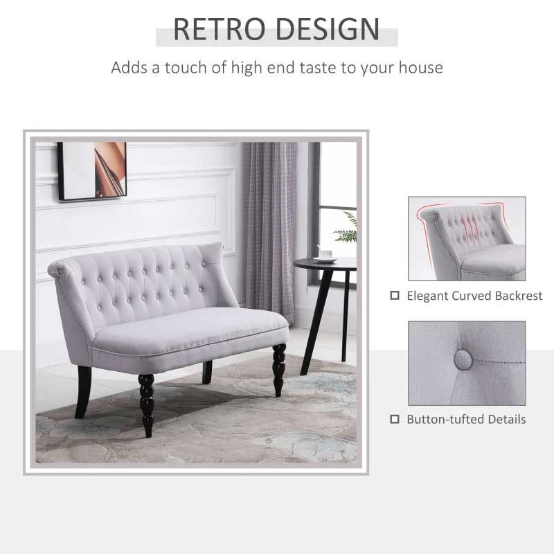 Vintage Grey 2 Seater Sofa Lounger  Retro Fabric Sofa for Small Living Rooms UK
