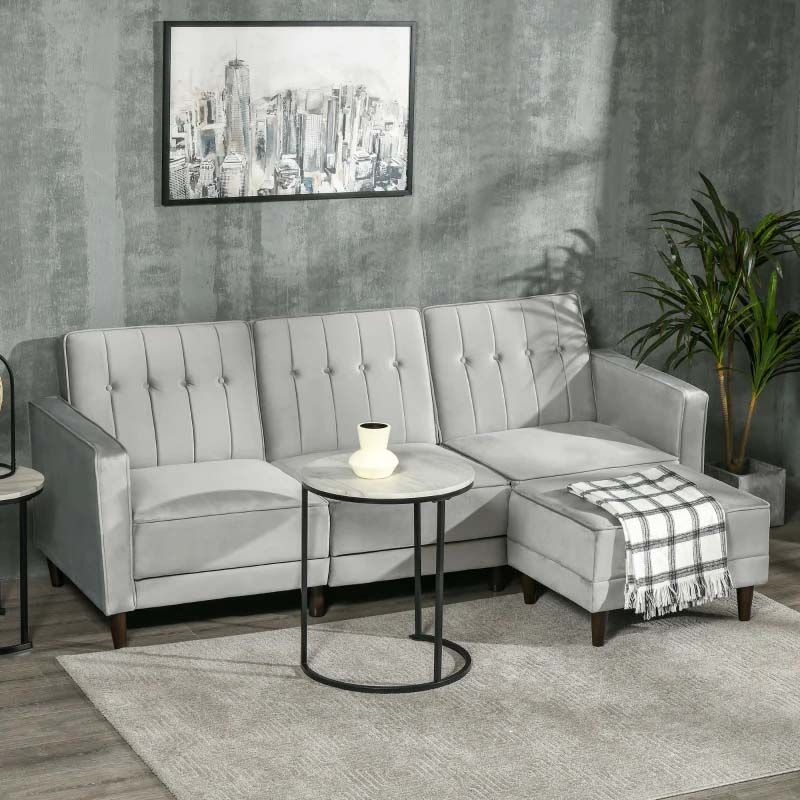 3 Seater Sofa with Footstool Light Grey  Modern Living Room Furniture UK