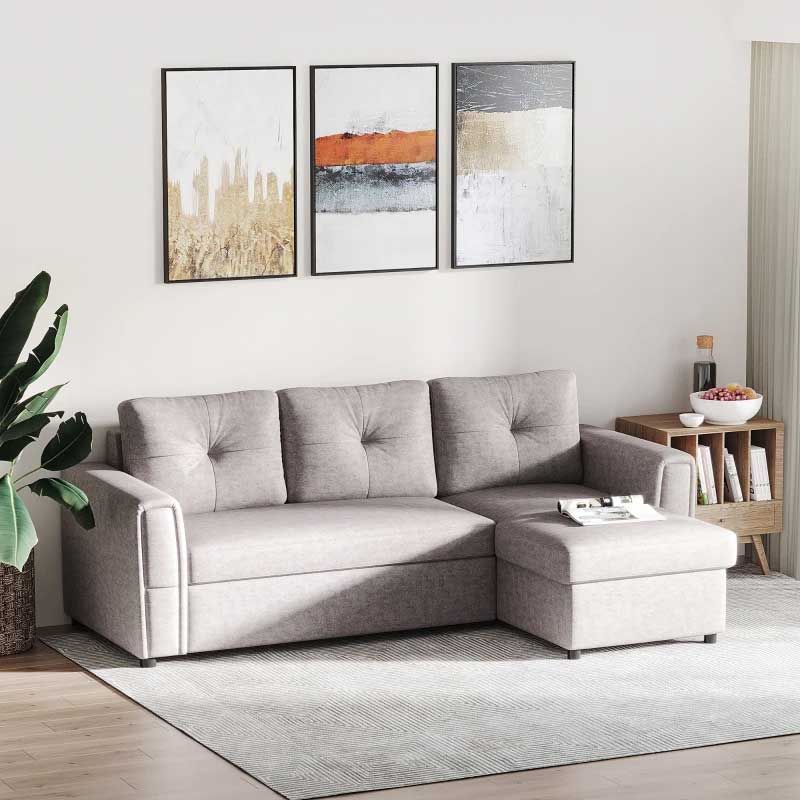 Light Grey 3 Seater L-Shaped Sofa Bed with Storage – Modern Corner Sofa for Living Room