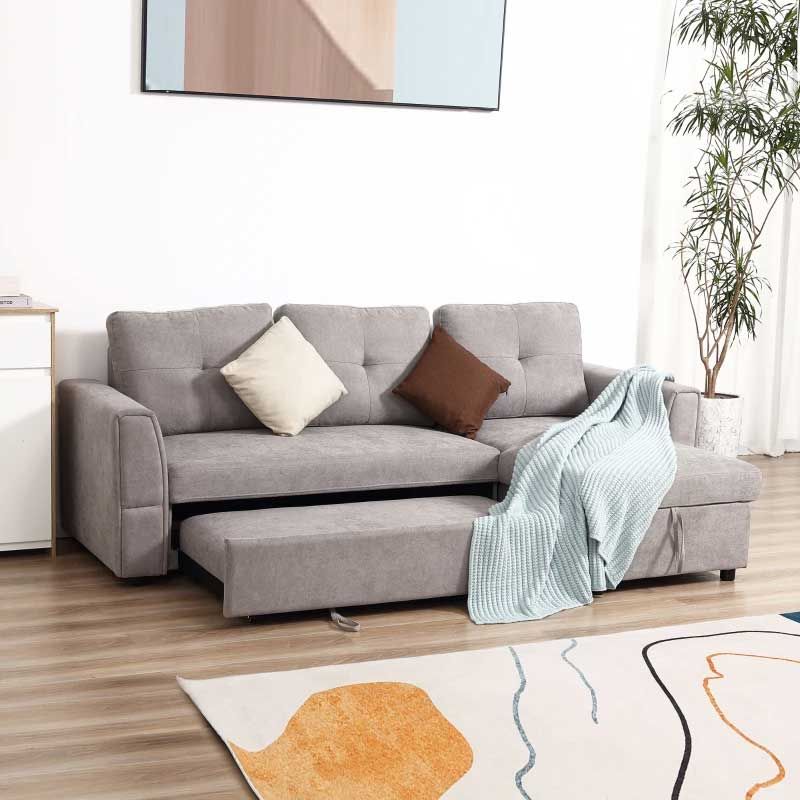 Light Grey 3 Seater L-Shaped Sofa Bed with Storage – Modern Corner Sofa for Living Room