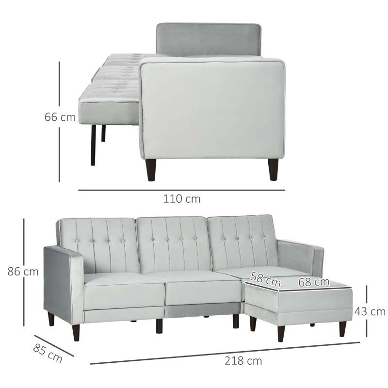 3 Seater Sofa with Footstool Light Grey  Modern Living Room Furniture UK