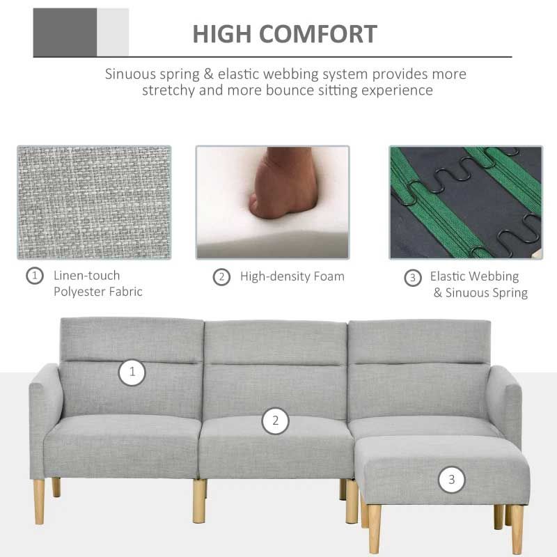 3 Seater L-Shaped Sofa Bed with Storage  Light Grey  Space-Saving Modern Sofa UK